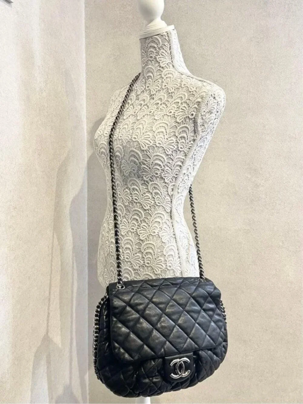 Chanel Chain Around Double Flap Bag Quilted Black